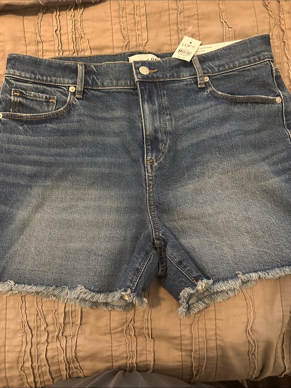 LOFT Blue Denim Frayed Hem Shorts